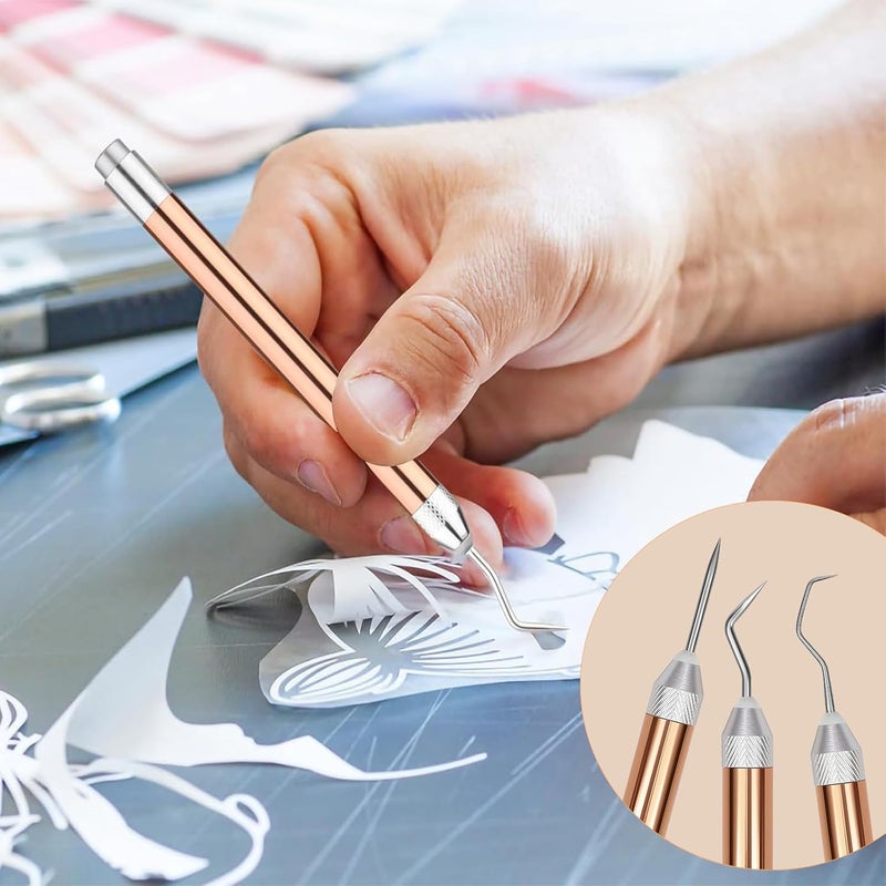 GETRIC 3PCS LED Weeding Tools for Vinyl with Light with Pin and Hook Lighted Pin Pen Weeding Tool for Removing Iron on Tiny Vinyl Paper Silhouette Cutting Machines Supply (Rose Gold) (3PCS-Rose Gold) - Image 5